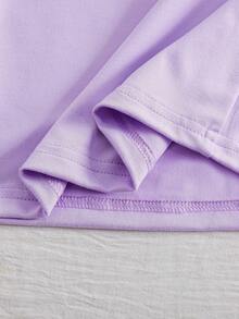 SHEIN Playful Pals 2pcs Girls Cartoon Puppy & Bow Print Knit Long Sleeve Top And Pants Pajama Set Fall Winter - Mauve Purple - View 3