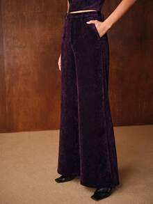 MOTF PREMIUM WOMEN'S CHENILLE STRAIGHT-LEG TROUSERS, EGGPLANT PURPLE - Purple - View 6