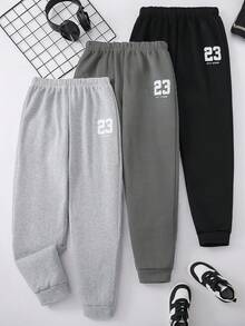 Vacaura Bộ 3 quần nỉ dài tay in họa tiết đơn giản, dây rút cho bé trai tuổi teen, thích hợp cho các hoạt động thể thao hàng ngày và đi chơi - Nhiều màu - Xem 6