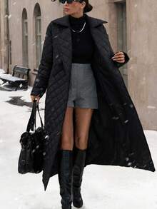 SHEIN Tall 女士休闲羽绒服束带冬季外套，日常穿着，休闲装 - 黑色 - 查看 7