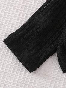 SHEIN Playful Pals 2 件套女婴休闲百搭长袖夹克和蝴蝶结刺绣裤子套装适合春秋冬季日常穿着 - 黑色 - 查看 6