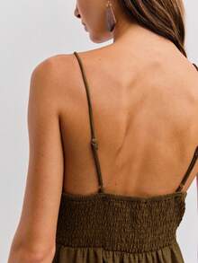 Nöista Women's Elegant Solid Color Ruched Decor Maxi Slip Dress - Chocolate Brown - View 3