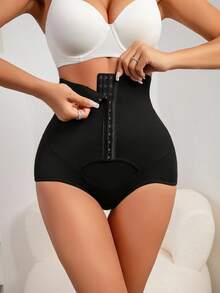 SHEIN Women's High Waist Tummy Control Shapewear Panties,Black Summer Tight Front Closure Minimalist Shapewear Pants With Hooks,Formal Evening Gym Underwear - Black - View 6