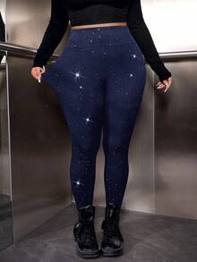 GalTyme Plus Size Women's Fashionable Sequin High Stretch Leggings/Winter