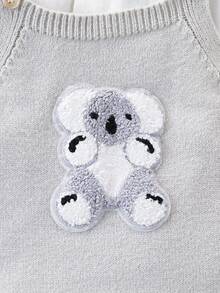 SHEIN Baby Boys Knitted Sweater With Overalls,Koala Graphic Design, Casual Fashion For Autumn/Winter, Suitable For Home, Daily Wear, Outing And Travel Fall - Grey - View 5