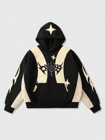 Street Life بلوزة هوديي فضفاضة مصنوعة من قطع ملونة للرجال، موديل كاجوال للخريف