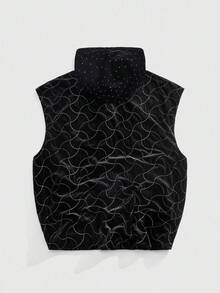 ROMWE MEN Street Life Men's Hooded Zip Front Avant Casual Velvet Vest, For Fall Winter - Black - View 6