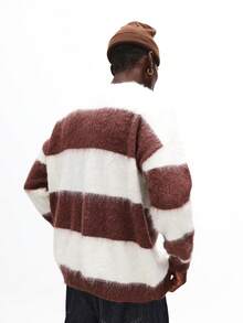 SUMWON Pull tricoté épais rayé, pull douillet d'hiver, tenue de détente confortable, style surdimensionné pour les fêtes, mode contemporaine décontractée - Tabac - Voir 2
