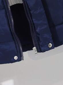 1pc Quilted Hooded Jacket With Embroidered Letter Graphic For Teenage Boys