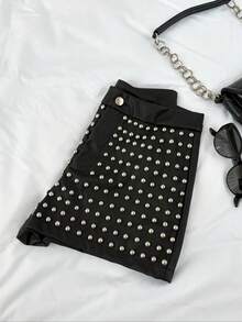 SHEIN LUNE 女式复古朋克街头皮革铆钉短裤