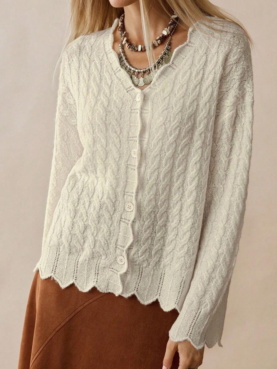 Florisole Áo khoác cardigan màu trơn thường ngày phong cách Bohemian - Màu be - Xem 1