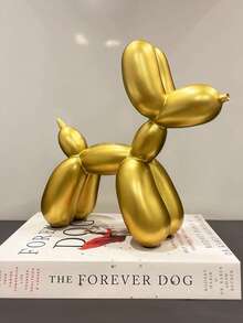 SHEIN Statue de chien en ballon, décoration d'intérieur, œuvre d'art moderne, accessoires pour la maison, ornements d'art animalier de mode pour la décoration d'intérieur moderne, convient pour la table de café, la décoration de cuisine, schéma de couleurs, esthétique de la pièce, texture métallique, sculpture en or de chien