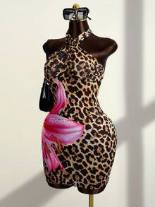 Zestiva Women's Sexy Positioning Leopard Print Backless Crossed Front Hem Skirt Cover-Up, Summer - Multicolor - View 4