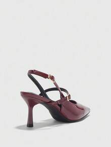 CUCCOO BIZCHIC Sepatu hak tinggi runcing warna burgundy untuk wanita, sepatu stiletto seksi dengan tali belakang untuk bepergian, bekerja, pesta, dan acara musim semi. - Burgundy - View 8