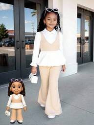 مجموعة قميص كم طويل بياقة وبتصميم كشكش وبنطلون واسع للفتيات الصغيرات، قطعتان