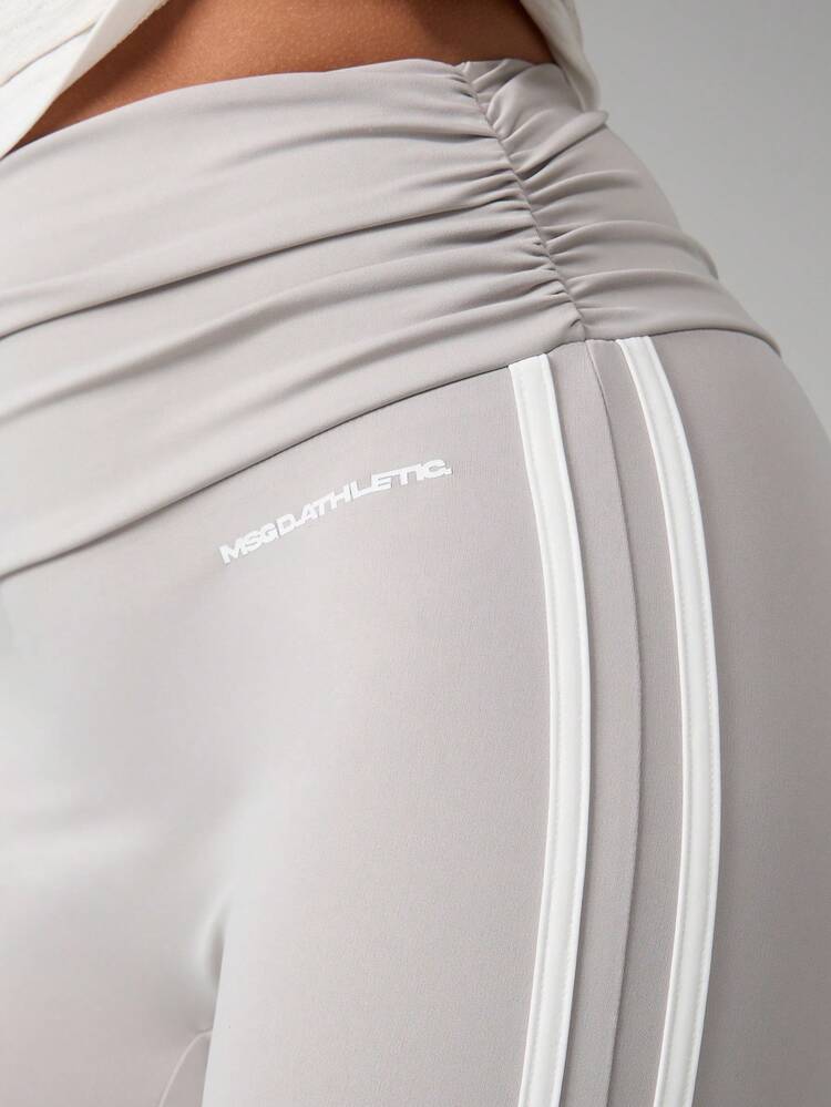 MISSGUIDED Pantalon de yoga évasé taille haute Pantalon de sport à jambe évasée Legging stretch à pli large Détail de rayure latérale
