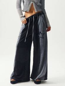 Bohemela بنطلون رياضي نسائي فضفاض واسع الساق مغسول بتصميم لوحات متناسقة، مناسب للخريف وعيد الهالوين وعيد الميلاد ومهرجانات الموسيقى