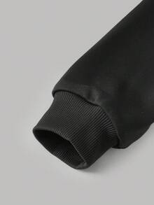 SHEIN 年轻女孩纯黑色/秋冬/针织休闲宽松心形印花运动衫和喇叭裤两件套运动衫套装 - 黑色 - 查看 9