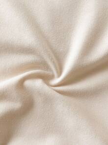 SHEIN Playful Pals 2 件套女婴时尚休闲舒适柔软针织面料圆领套头衫，搭配 3D 刺绣贝雷帽和条纹长袖喇叭裤套装 - 卡其色 - 查看 5