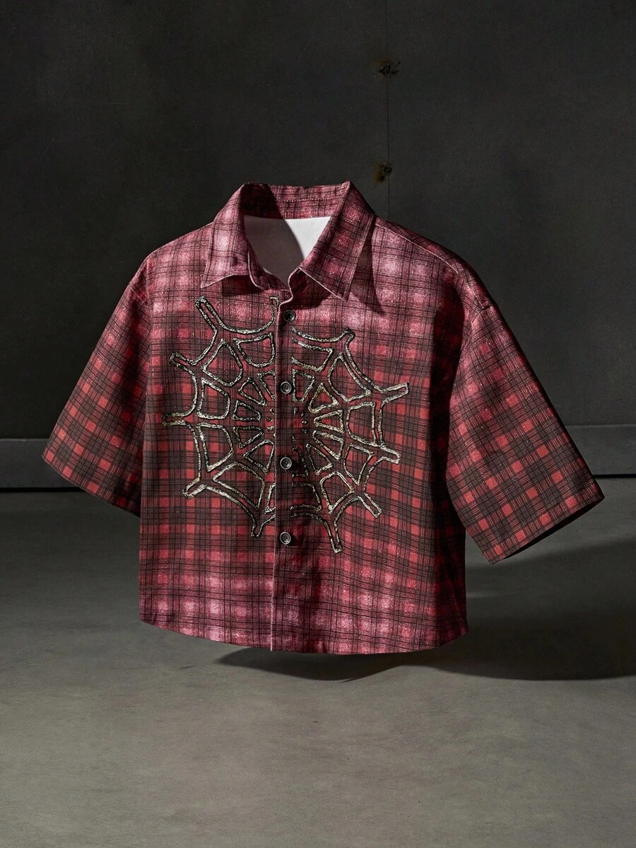 NEON BLANC 男士夏季时尚格子印花衬衫 - 紅色 - 查看 1