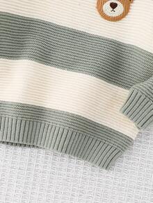 Cozy Pixies 男童卡通熊条纹圆领长袖毛衣女秋冬装 - 薄荷綠 - 查看 5