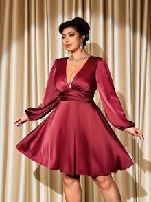Cravure Christmas Halloween Plus Size Dresses - Burgundy - View 6