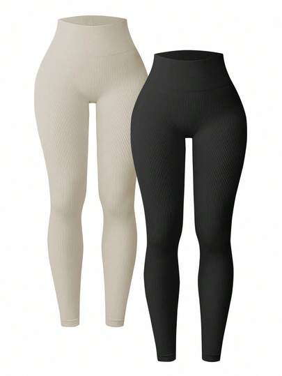 Easithlete 2 Packs Ribbed  Leggings For Women- High Waisted Tummy Control Butt Lifting Slim Waist  Yoga Pants  For Workout Athletic Running Cycling Yoga Pickleball Exercise Casual Shapewear Leggings Leggings Pack Leggings Seamless Leggings Multipack