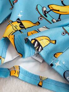 2pcs Baby Boy Knit Crew Neck Long Sleeve Top And Pants Set, Banana Sunglasses Skateboard Graphic Print, Tight Fit Casual Outfit - Multicolor - View 5