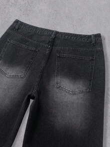 Manfinity Denimwave Men's Fashionable Street-Style Rhinestone Embellished Black Wide-Leg Jeans - Black - View 9