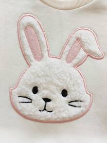 Vintaside Kids 2pcs/Set Young Girl Casual Fashion Versatile Cute Embroidery Crew Neck Long Sleeve Fleece Sweatshirt And Full Print Rabbit Pattern Pants Set, Autumn Fall Winter