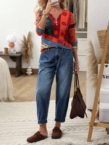 EMERY ROSE بنطلون جينز نسائي بجيب ذو لون أحادي مريح وقابل للتحويل