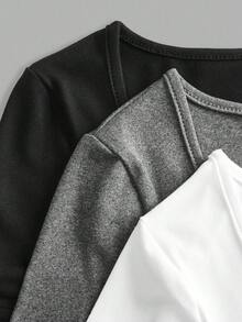 SHEIN EZwear 3 件女士短袖短款休闲修身 T 恤，适合夏季 - 彩色 - 查看 9