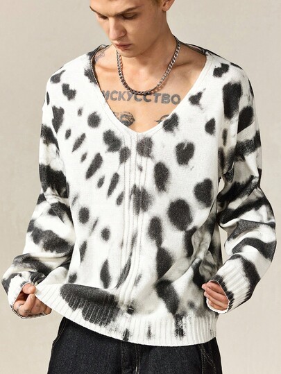 Street Life Pull ample à col en V, manches longues et épaules tombantes, teinté, pour l'automne/l'hiver