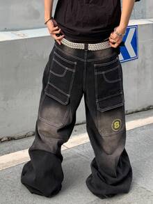 ROMWE MEN Grunge Punk 男士复古水洗宽松阔腿牛仔裤