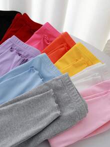10pcs/Set Casual Cute Knitted Solid Color Elastic Waist Pants For Girls Baby Leggings Baby Girl Clothes Pants Baby Girl Leggings - Multicolor - View 5