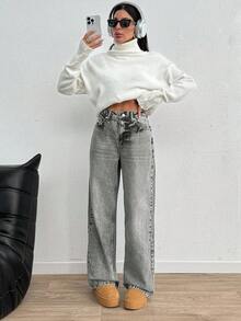 EURMUSE High Rise Straight Cut Women's Jeans, Casual & Versatile - Grey - View 3
