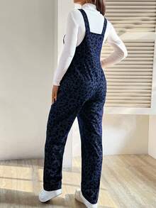 SHEIN 孕妇豹纹口袋休闲连体裤 - 藍色 - 查看 2