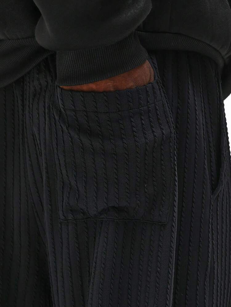 Ribbed Knit Relaxed Fit Pants With Drawstring Waist