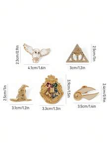 HARRY POTTER X SHEIN 5pcs/Set Fashionable Zinc Alloy Brooch Pins, Golden Snitch, Deathly Hallows, Hedwig, The Sorting Hat, Suitable For Collection And Gifts