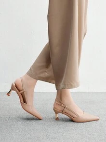 CUCCOO BIZCHIC Zapatos de tacón de vestir con punta afilada, tira trasera y color albaricoque para fiestas y uso diario de las mujeres para Navidad - Albaricoque - Ver 7