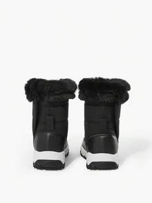 JNSQ 1双儿童/青少年黑色毛绒时尚魔术贴保暖雪地靴，舒适休闲冬季靴，适合日常穿着和运动 - 黑色 - 查看 9