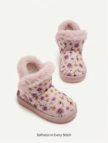 Cozy Pixies 1 Pair Of Girl Pink Flower Fashion Design Elegant, Cute, Light And Easy To Wear, Velvet Warm Winter Shoes Are Suitable For Home Leisure And Going Out To Play Snow Boots - Pink - View 4