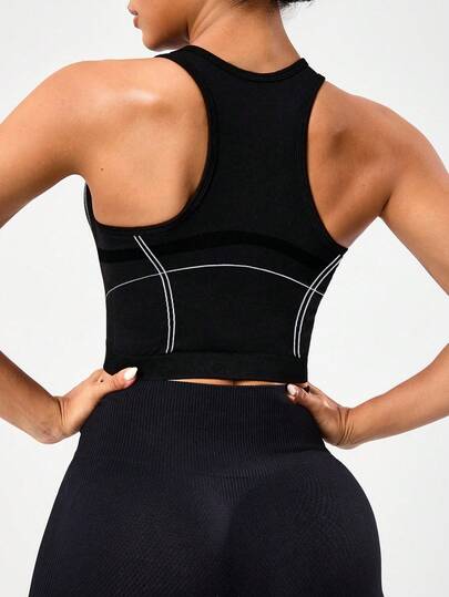 Seamluxe SHEIN Sport 1 件吸湿排汗基本款工字背心，撞色设计，适合运动、健身、瑜伽