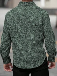 Manfinity LEGND Plus Size Men's Casual Paisley Print Button-Front Long Sleeve Shirt, Autumn - Mint Green - View 2