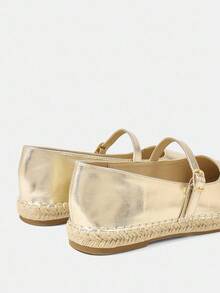 Styleloop Sapatos baixos dourados da moda feminina - Ouro - Ver 5