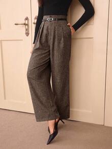 Vintamour 复古优雅女士高腰灰色休闲/办公直筒裤，配腰带，适合返校节、复古早午餐、感恩节、商务、冬季、机场、秋季工作、冬季情人节等场合穿着，棕色裤子 - 摩卡棕 - 查看 4