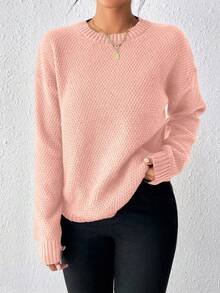 EMERY ROSE Women's Casual Solid Color Sweater, Autumn - Dusty Pink - View 6