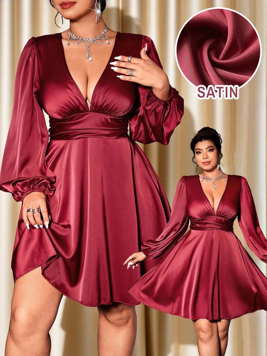 Cravure Christmas Halloween Plus Size Dresses - Burgundy - View 1