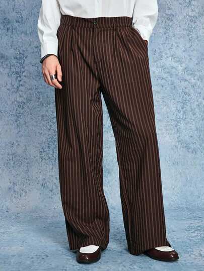 Grunge Punk Pantaloni casual da uomo con stampa a righe e tasche, versatili, adatti per l'autunno