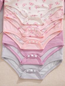 SHEIN 5 件套女婴秋冬碎花舒适可爱连体衣，百搭百搭风格 - 彩色 - 查看 7